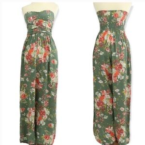 Band of Gypsies Floral Green Strapless Jumpsuit - Like new!